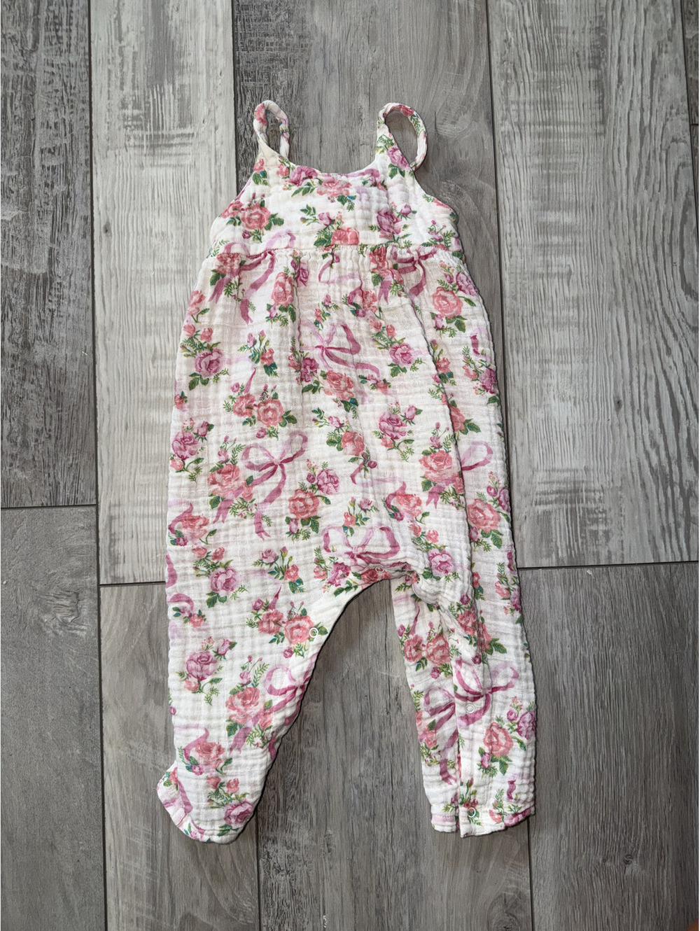 Angel Dear Tie Back Coquette Bows 100% organic cotton muslin romper 18-24 months